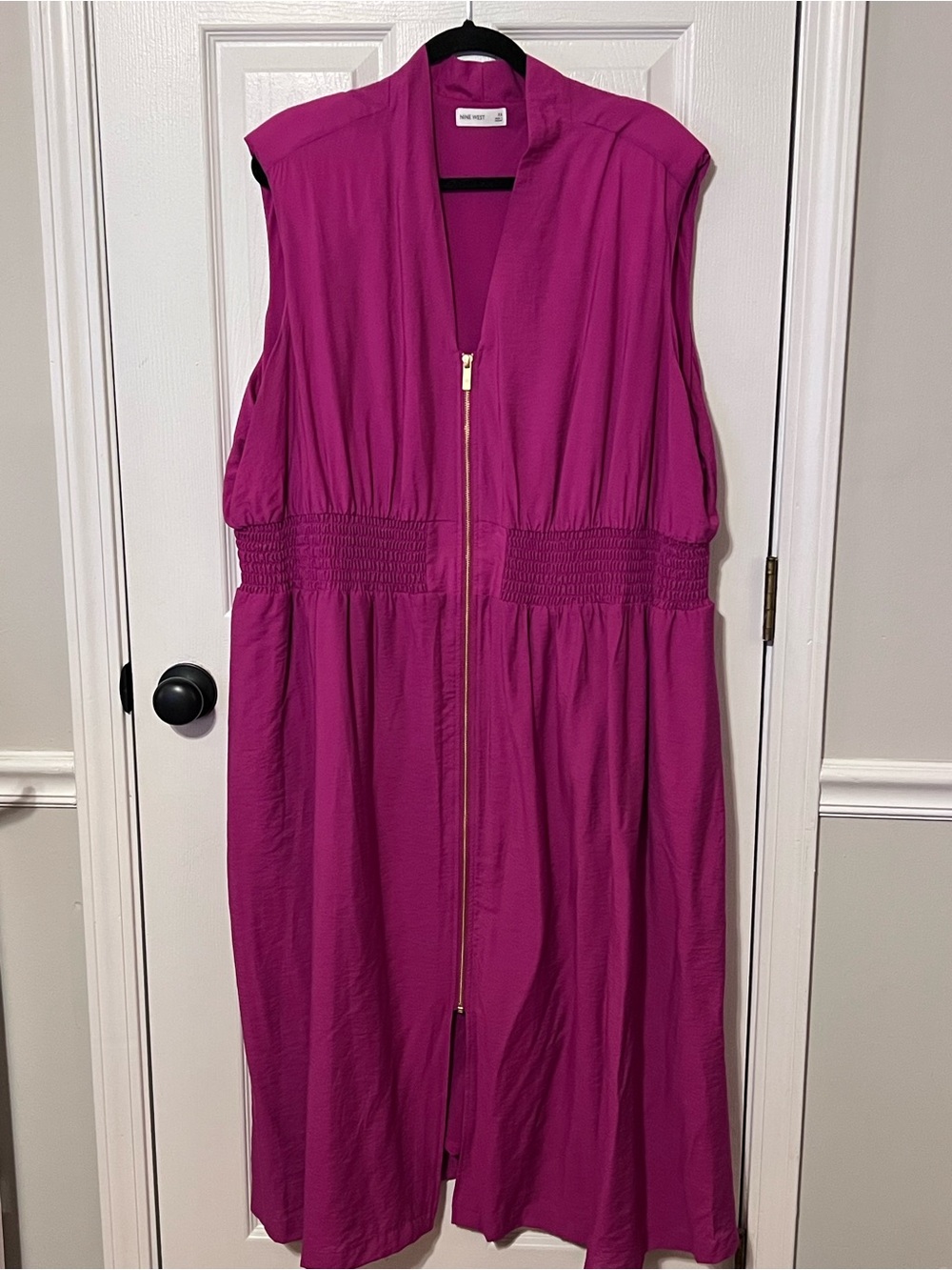 Nine West 3X Magenta Pink Zip Front Smocked Waist Maxi Dress